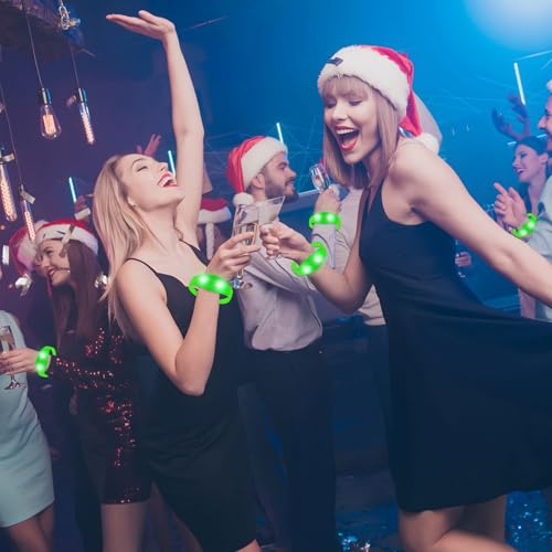 12 Pcs LED Glow Bracelets Sound Activated Flashing Light Up Bracelet for New Years Eve Glow in the Dark Party Supplies Christmas Party Favors Birthday Gift Carnival Concerts Night Events - color: Green