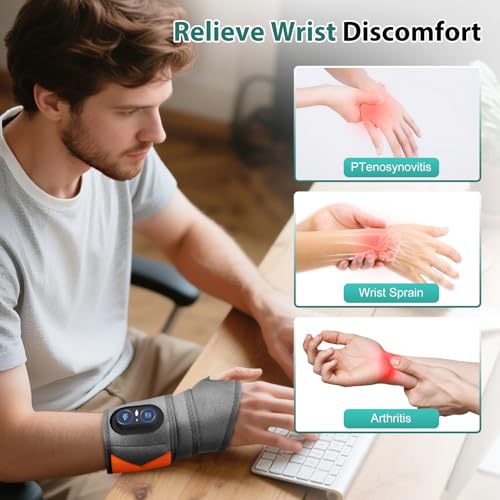 Cordless Wrist Heating Pad with Massage, Red Light Heated Wrist Brace for Pain Relief, Rechargeable Heated Wrist Brace for Carpal Tunnel, Women and Men Wrist, Hand, Arm, Ankle