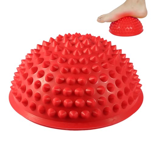 Agatige Foot Massage Ball, Half Round PVC Spiky Foot Wakers Balance Therapy Dome Trigger Point Ball Feet Massage Roller for Yoga Fitness Exercise Gym Massager (Red) - color: Red