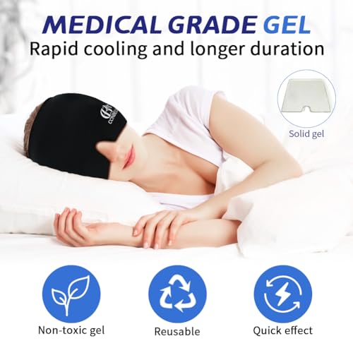 Migraine Relief Cap, Soothing Headache Ice Face Mask Products - color: Black+pink