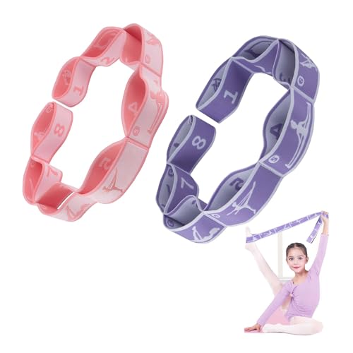 2pcs Stretch Strap for Kids,Elastic Yoga Stretching Strap with Loops, Multi-Loop Adjustable Exercise Stretching Bands，Stretching Resistance Ballet Bands for Dance, Latin, Gymnastics Exercis -8Loops - color: B