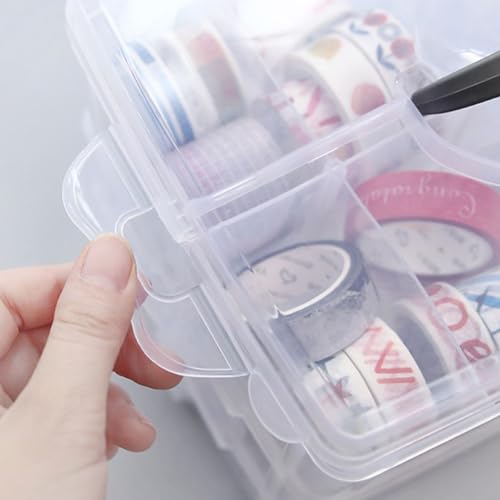 Washi Tape Box Organizer Storage,Divider Closet Container,3 Layers Detachable with 30 Adjustable Compartments, Masking Tape Desktop Tape DIY Sticker Roll Tape Cutter Holder Storage