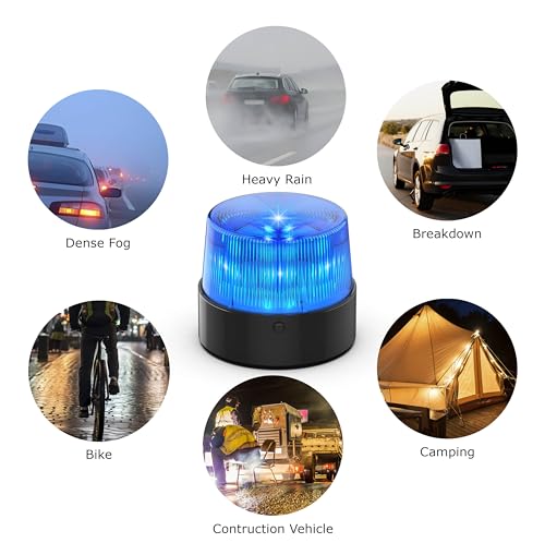LE228 (Mini) — Blue LED USB Rechargeable Strobe Beacon | Selectable Rotation & Flash Modes | Strong Magnetic Base for Car • Truck • Emergency • Construction | Energy Class A++ - color: Blue