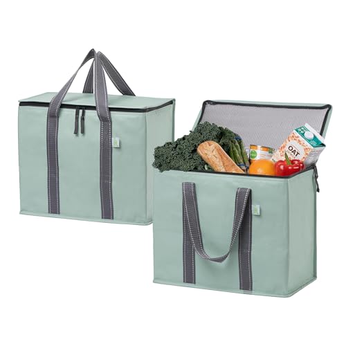 VENO 2 Pack Insulated Grocery Bags, Hard Bottom, Light Green - color: Light Green, size: 15.7"W x 12.6"H x 8.7"D - 2 Pack
