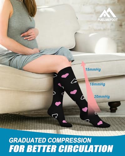 6 Pairs Compression Socks for Women & Men 15-20mmHg Knee High Socks - color: 06 - Black Nurse, size: Large-X-Large