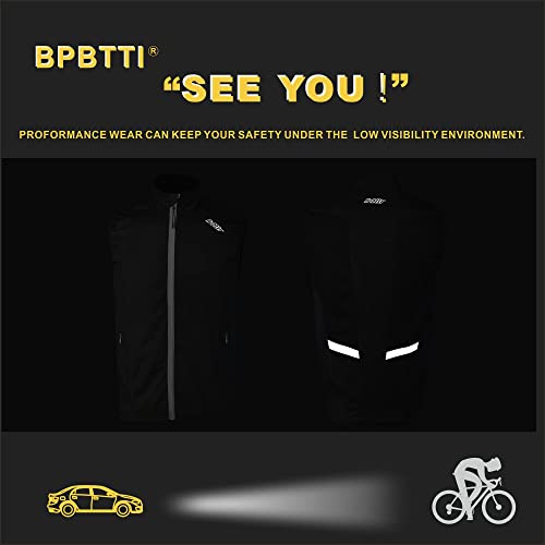 bpbtti Men's Cycling Running Vest Sleeveless Windbreakers With Two side Pockets(2.0) - Windproof, Breathable and Reflective - color: Black, size: Medium