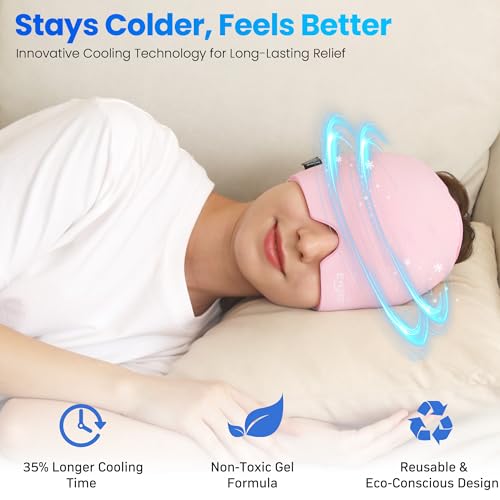 Migraine Relief Cap, Reusable Cold Compress Headband,1pcs - color: Pink‑eyemask