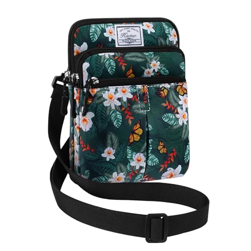 KAMO Multifunction Phone Waist Bag - Diagonal Crossbody Purse for Women & Men - color: Dark green-Yellow flower