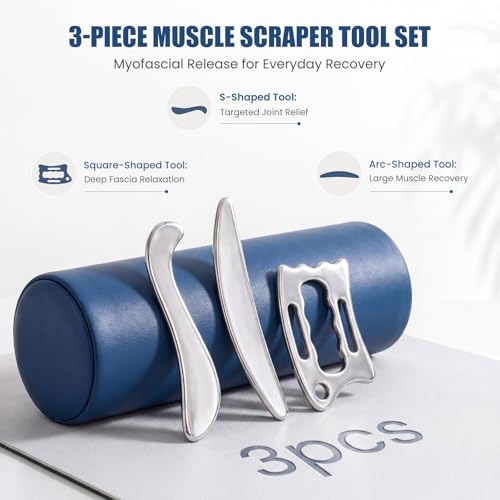 THLHKD 3 in 1 Muscle Scraper Tools Set, Stainless Steel Gua Sha Scraping Massage Tool for Physical Therapy, Sports Injury Recovery, Pain Relief Deep Tissue Massage - size: S+D+C-Shape