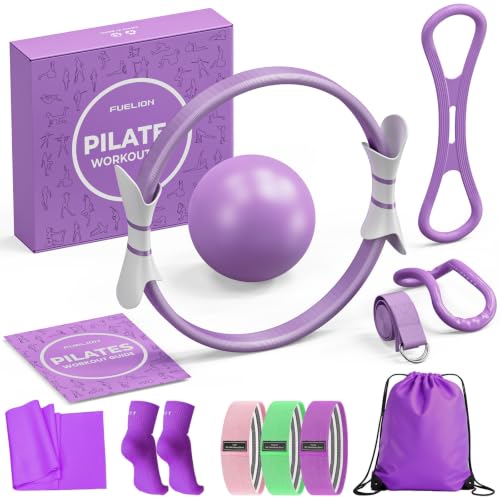 Pilates Ring Set for Women, Home Workout Pilates Equipment with Resistance Bands, 14'' Magic Circle, Mini Ball, Pilates Starter Kit for Strength, Toning and Flexibility