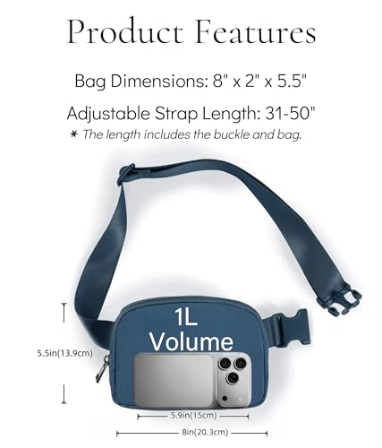 YOSHUYUKI Mini Crossbody Belt Bag - Waterproof Fanny Pack for Women, Fashionable Running Belt Pouch in Navy Blue - color: Navy Blue