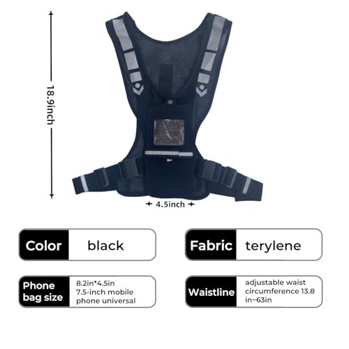 Reflective Cycling Running Vest with Waterproof Phone Pocket, Unisex Breathable Terylene Athletic Gear, Adjustable Waist Heat Dissipating Safety Vest for Night Jogging Bike Workout