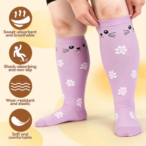 Jspupifip 6 Pairs Plus Size Compression Socks for Women, Wide Calf - color: Black, Gray, Blue, Purple, Pink, Khaki, size: 4X-Large
