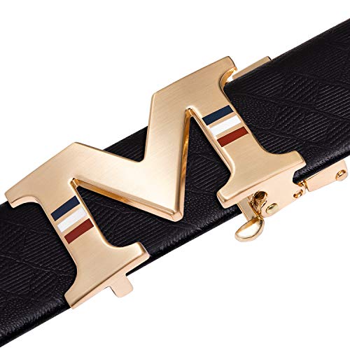 Dubulle Ratchet Belt for Men Leather Adjustable Designer Fashion Buckle - color: Designer Gold M, size: Adjustable Fit 22" to 38" Waist