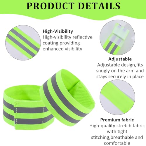 CREATCABIN 4 Pack Reflective Arm Strap Green Event Wristbands Green Yellow Polyester Reflectors Night Light High Visibility H - color: Green Yellow