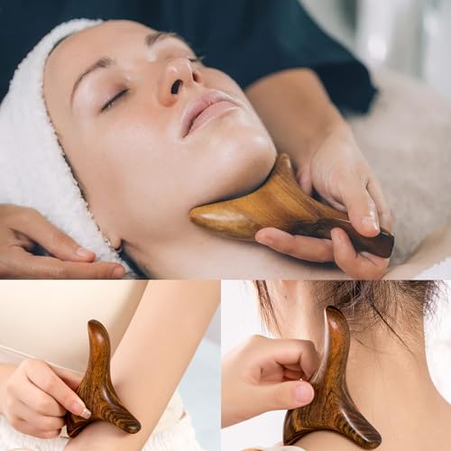 Honbay 2PCS Reflexology Tools Wood Body Massager Triangle Gua Sha Board Scraping Board Foot Massage Stick Tool Head Neck Hand Waist Calf Leg Foot Massager (Camphor Wood) - color: Camphor Wood
