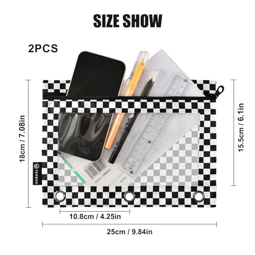 Race Checkered Flag Pencil Pouches for 3 Ring Binder 2 Pack - color: Race Checkered Flag
