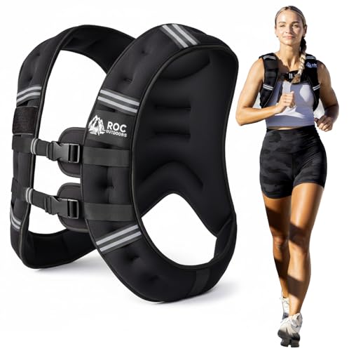 Roc Outdoors Weighted Vest W/ Rub-Free Technology for Woman and Men, 5lb/10lb/15lb/20lb/30lb Weight Vest with Reflective Stripe for Workout, Strength Training, Running, Walking, Fitness, Weight Training, Weight Loss, Weightlifting - size: 15lb