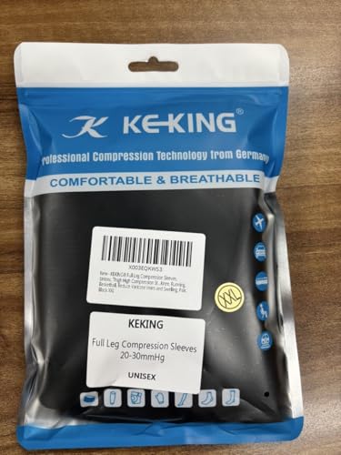 KEKING Full Leg Compression Sleeves, 20-30mmHg Graduated, Unisex, Running - color: All Black, size: XX-Large