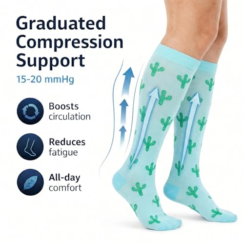 COUVER Unisex Graduated Athletic Compression Socks - color: Cactus, size: Large-X-Large