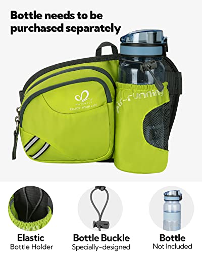 WATERFLY Fanny Pack Waist Bag: Waist Pack for Women Men with Water Bottle Holder Hiking Fanny Pack for Running Walking DogWalking Travel Cycling - color: Green
