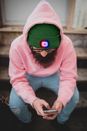 ATNKE LED Lighted Beanie Hat,USB Rechargeable 4 LED Red and Blue Flashing Running Headlamp Cap Gifts for Men and Women - color: #Green