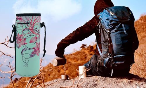 Wanty Neoprene 20 Oz Insulated Water Drink Bottle Cooler Carrier Cover Sleeve Tote Bag Pouch Holder Strap for Climbing Cycling and Running Outdoor Activities (Campanulaceae) - color: Campanulaceae