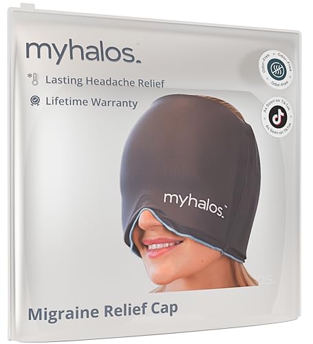 MyHalos Migraine & Headache Relief Cap, 30% More Gel, Hot & Cold Ice Wrap - color: Gray - Pack of 1