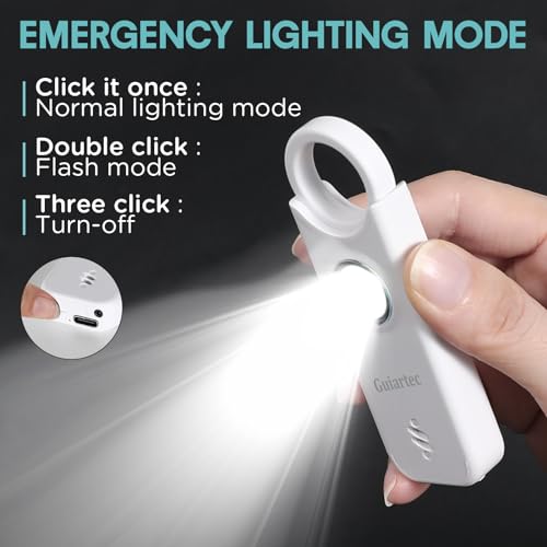 Rechargeable Personal Safety Alarm for Women, 135 dB Loud Self Defense Keychain Siren with LED Strobe Light, Personal Emergency Security Safe Devices Key Chain Alarms for Women Kids Elderly (White)
