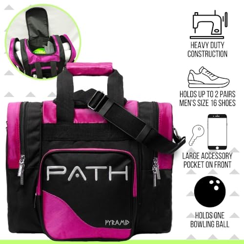 Pyramid Path Pro Deluxe Single Bowling Ball Tote - Holds One Ball, One Pair Shoes Up to Mens 15 - color: Hot Pink