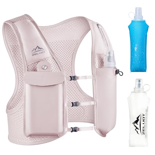 Running Vest for Women Men, USA Original Patent, Adjustable Chest Straps Running Hydration Vest with Dual 500ml Soft Flask, Breathable Reflective Hydration Backpack for Hiking