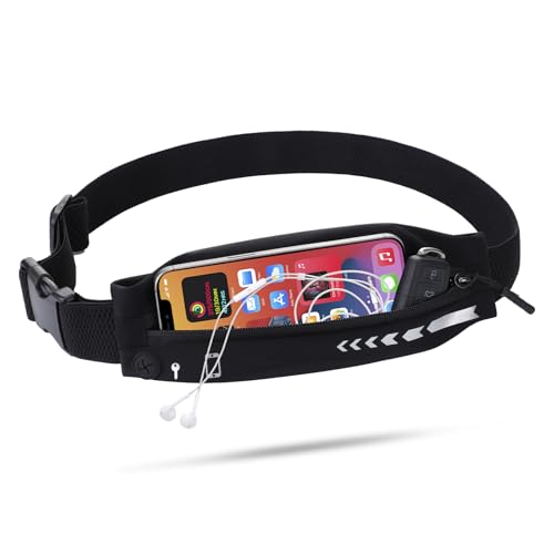 USHAKE Slim Running Belt Women Men, Bounce Free Fanny Pack Phone Holder - color: Black
