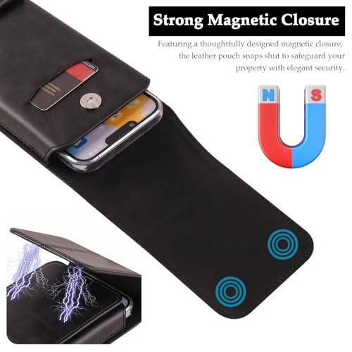 Belt Phone Holster with Clip Compatible with iPhone 17/16/15/14/13/12/11/XS, Galaxy S25/S24/S23/S22/S21, PU Leather Belt Phone Pouch Belt Case Waist Bag ID Card Pouch Protective Cover for Men, Black - color: L(15.5*8*2 CM), size: Black