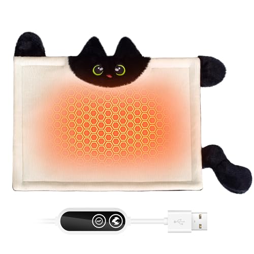 Cute Portable Cat-Shaped USB Heating Pad with 4 Heat Settings & Auto-Off - color: Beige