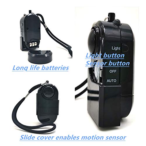 Portable Mini Motion Detector Alarm + 120DB Ear-Piercing Siren + SOS LED Light, Hotel Door Room Security Device for Female Women Kids Life Safety While Travelling Alone 2-Pack