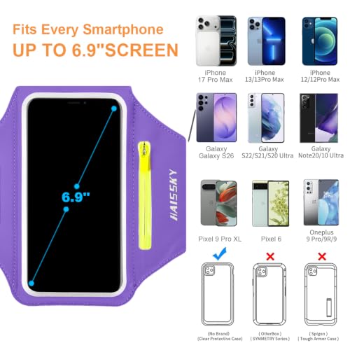 Running Armband with Earphone Pouch Fits Phones up to 6.9" - color: Purple (Up to 6.9''), size: Medium