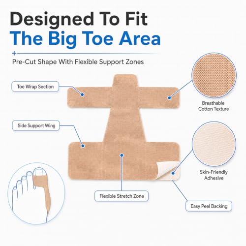 Pre Cut Bunion Corrector Kinesiology Tape Big Toe Support Feet Hallux Valgus Athletic Cushioning Breathable Latex Free Skin Friendly Comfort for Runners Daily Walking Tape(Beige,40PCS)