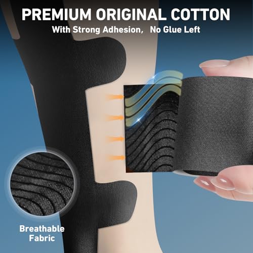 KTQUICK Precut Kinesiology Tape for Achilles Tendon,12PCS,20% Stronger,Black - color: Black