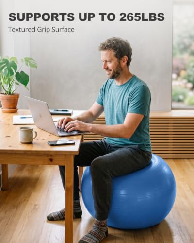 Trideer Yoga Ball for Exercise, Pregnancy, Exercise Ball, Pump Included - color: Royal Blue, size: L(23-26ines/58-65cm)