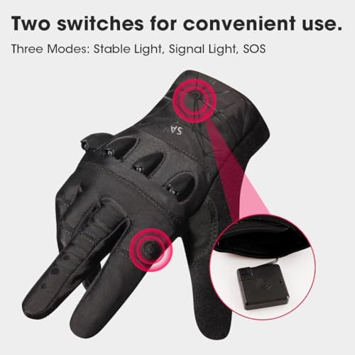 Rechargeable 4 LED Flashlight Full Finger Cycling Gloves for Men,Size XL - color: Black, size: Xlarge