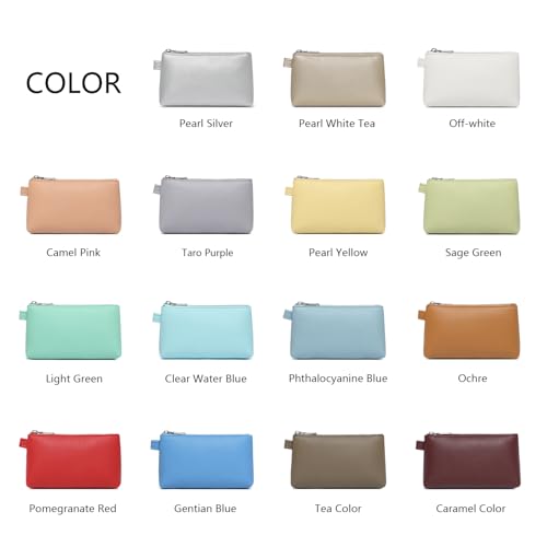 Small Makeup Bag for Purse, Leather Cosmetic (Caramel Color) - color: Caramel Color