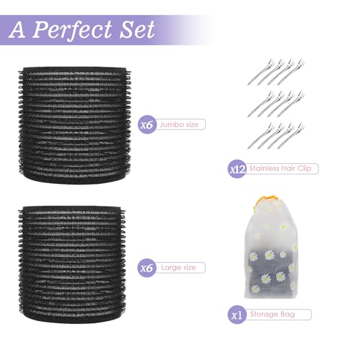 6Pcs 64mm Jumbo Hair Rollers Curlers & 6Pcs 55mm Large Hair Curlers Rollers