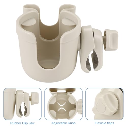 Accmor Stroller Cup Holder with Phone Holder, Bike Cup Holder, Walker Scooter Wheelchair Cup Holder Attachment, Universal Cup Holder for Uppababy Graco Strollers - color: All Off White