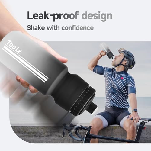 TooLe 24oz Bike Water Bottle, Squeeze Water Bottle Leakproof BPA Free - color: T-Black+Blue