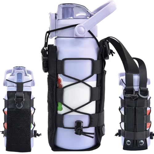 Molle Water Bottle Holder Pouch, 16-77oz Adjustable Capacity - color: Black, size: Basic