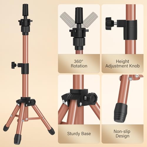 ZQIAN BEAUTY 25 Inch Wig Stand Tripod, Adjustable Mannequin Head Stand, Wig Head Stand for Training Heads And Canvas Block Head (Latte, Mannequin Head Not Included) - color: Latte, size: 25 Inch
