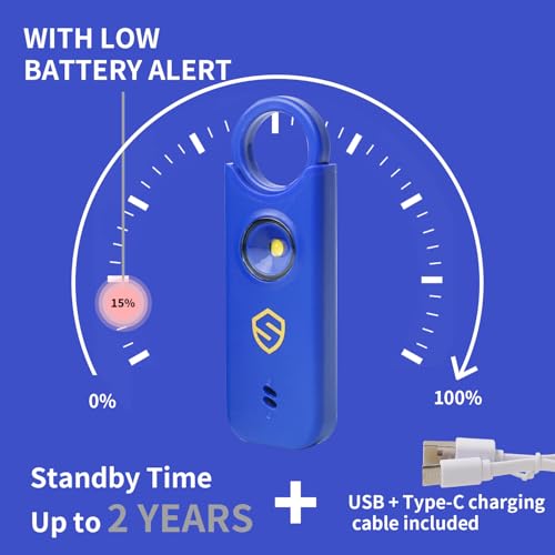 Personal Alarm for Women, Men, Kids, Elderly, Self Defense - Designed by Women 140DB Extra Speakers Alarm with Strobe Light, Rechargeable, Safety Alarms and Premium Keychain (Klein Blue) - color: Klein Blue