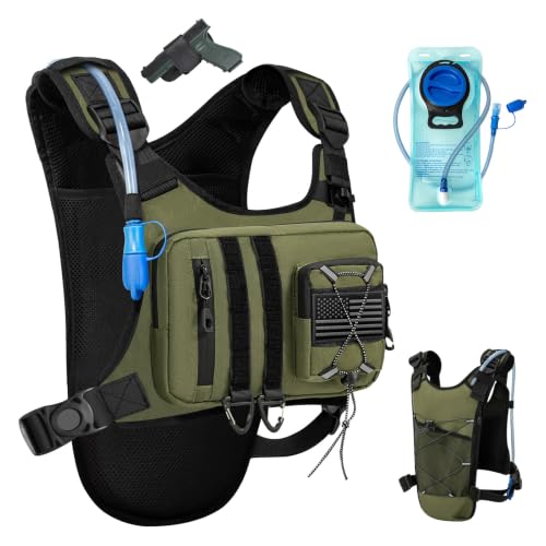 Outdoor Hydration Vest for Running & Hiking, Lightweight Breathable Water Backpack with 2.0L Bladder, Bounce-Free Chest Pack for Marathon, Cycling, Trekking for Men and Women - color: Olive