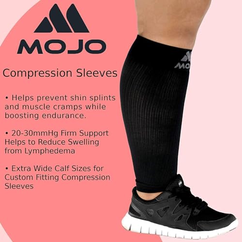 Mojo Compression Socks Footless for Women and Men 20-30mmHg - Extra Wide Plus Size Calf Sleeve - A604 - color: Black, size: 5X-Large