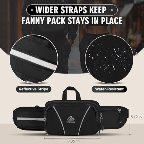 Fanny Pack for Men Women Waist Bag with Water Bottle Holder for Hiking, Travel,Dog Walking, Workout (Black) - color: Black